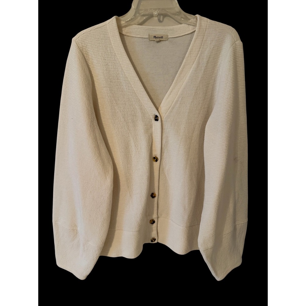 Madewell Womens XL Cream White Waffle Knit V-Neck Button Front Cardigan Sweater
